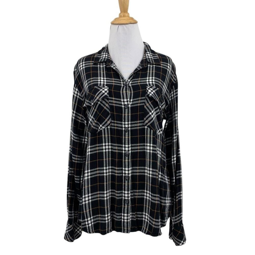 Sanctuary Shirt Womens M Medium Multi Boyfriend Plaid Flannel Button Up Top